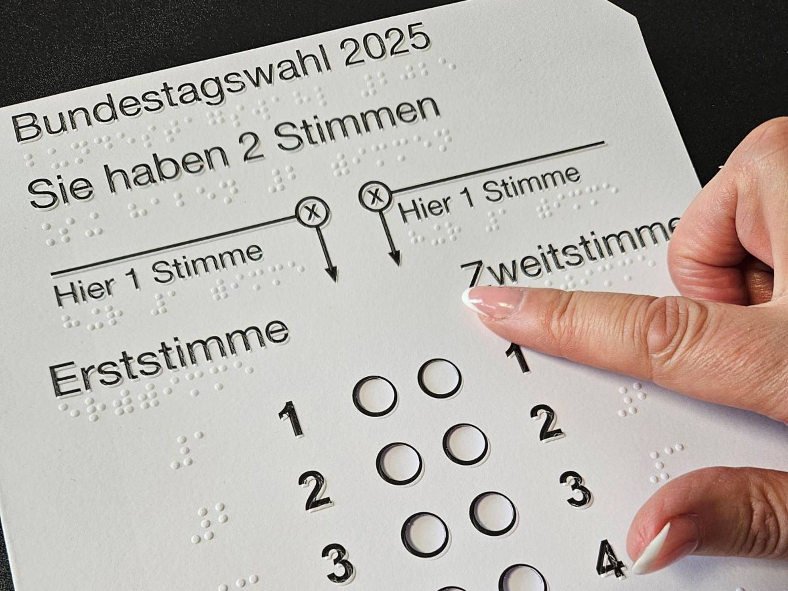 Eine Stimm­zettel­scha­blo­ne für die Bundestagswahl 2025