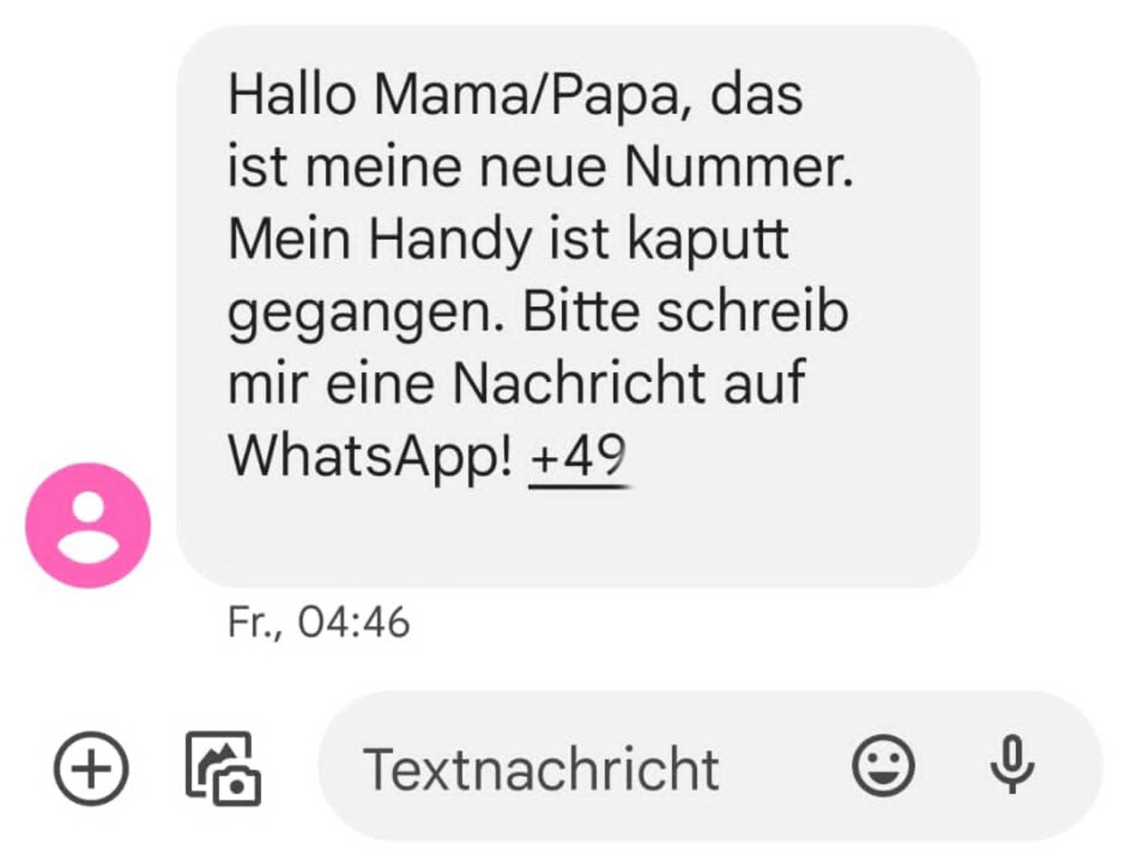 Screenshot einer Betrugs-SMS auf dem Handy.