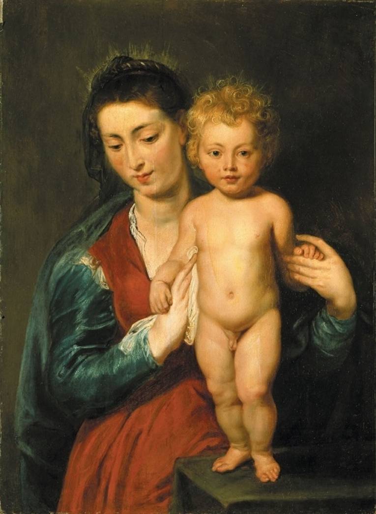 Das Bild zeigt das Gemälde des Malers Peter Paul Rubens und trägt den Namen "Madonna mit stehendem Kind"